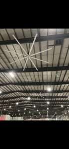Completed HVLS fan installation on a warehouse ceiling